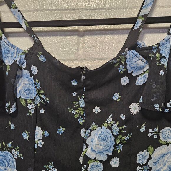 Disney Princess Dress Cold Shoulder Black Blue Floral Size L - Picture 5 of 12